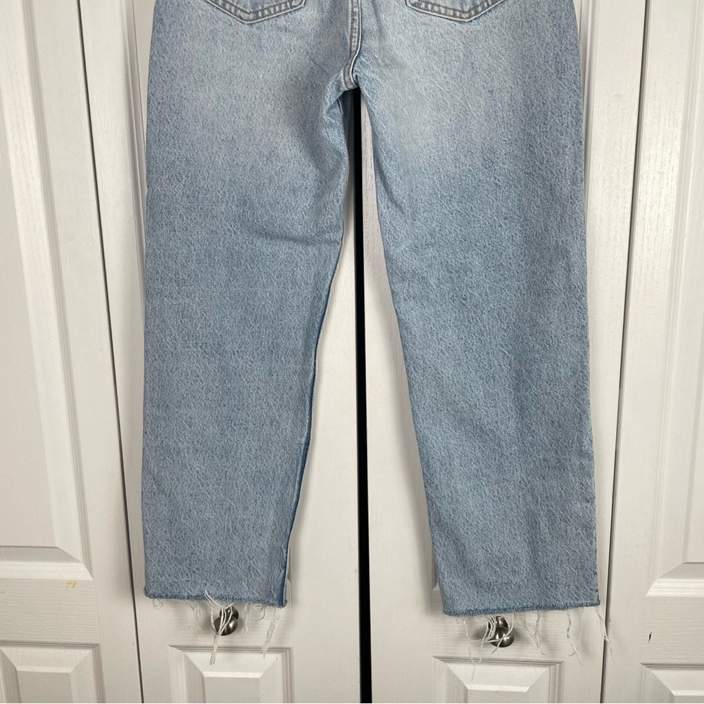 Zara Straight Leg Jeans Women’s 2 Blue Light Wash Button Fly Distressed Fringed - Picture 10 of 16